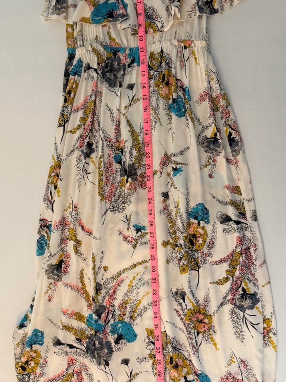 Mimi Chica Floral Pink, Blue, and Yellow Blooms Strappy Flowy Boho Midi Small - Picture 9 of 12